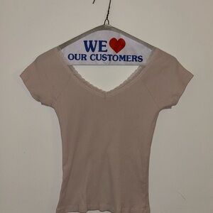 BRANDY MELVILLE Women's V-Neck Ribbed Top - Baby pink